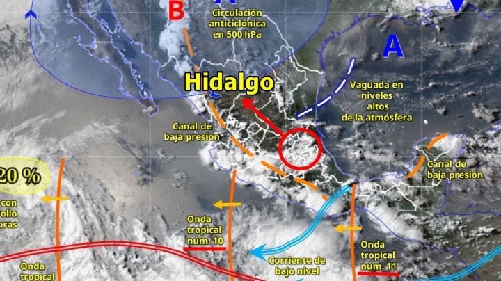 Ondas tropicales 10 y 11 causarán lluvias en Hidalgo este jueves 25 de junio