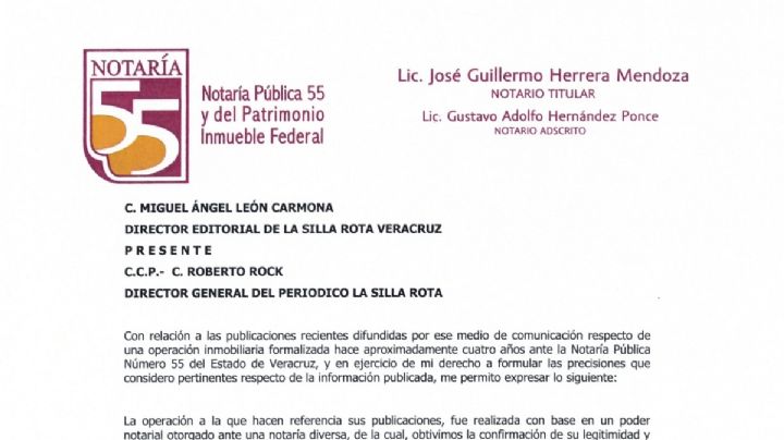 Carta aclaratoria notario, José Guillermo Herrera Mendoza