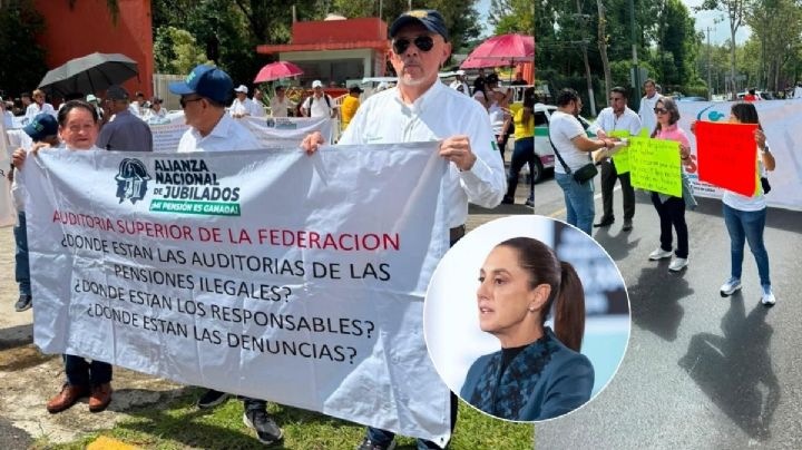 Jubilados de la CFE protestan en visita de Claudia Sheinbaum en Xalapa