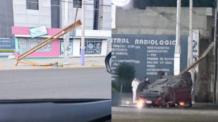 Vehículo vuelca en viaducto Rojo Gómez en Pachuca; reportan daños en infraestructura