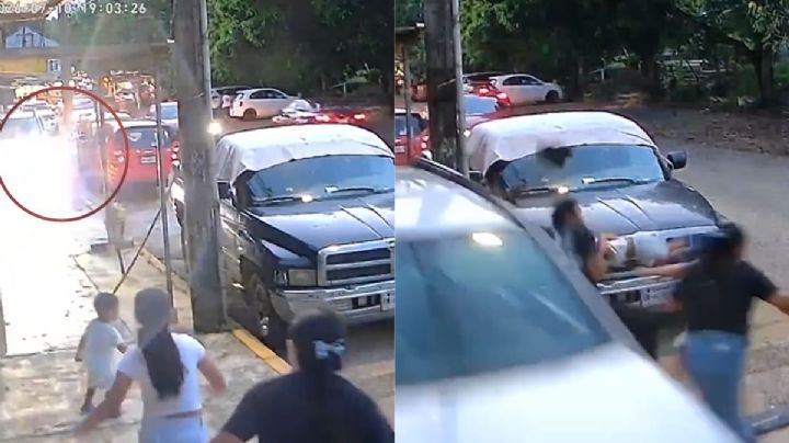VIDEO: Así se salvó familia de ser atropellada por camioneta que invadió banqueta en Cosoleacaque