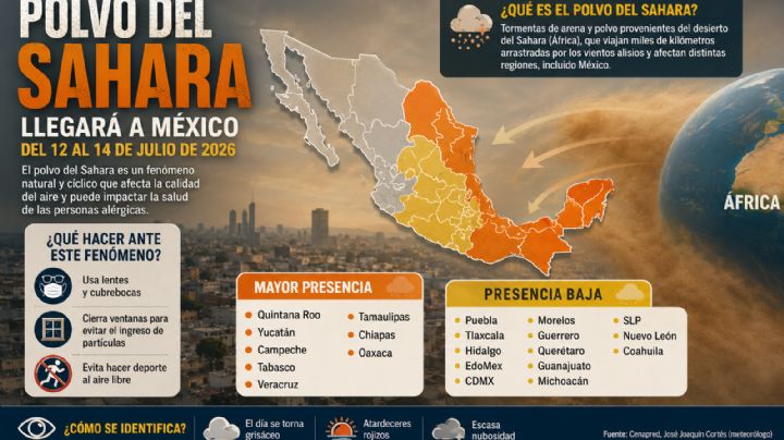 Polvo del Sahara: alertan por 48 horas de este fenómeno en estos estados