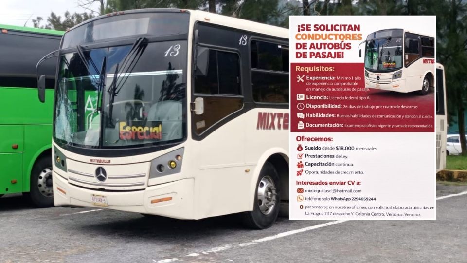 Con sueldo de 18 mil pesos esta ruta de camión de Veracruz busca choferes; estos son los requisitos