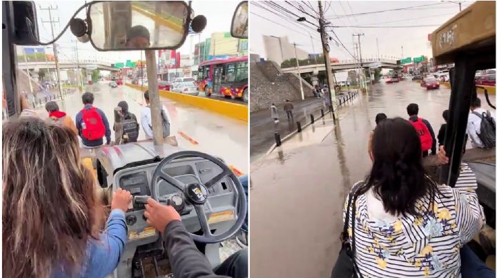 Inundaciones sacan el lado creativo de pachuqueños: retroexcavadora ayuda a peatones atrapados | VIDEO