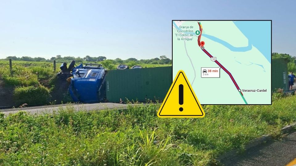 Vuelca tráiler en carretera Veracruz-Xalapa hoy 20 de julio; sin paso hacia caseta de La Antigua