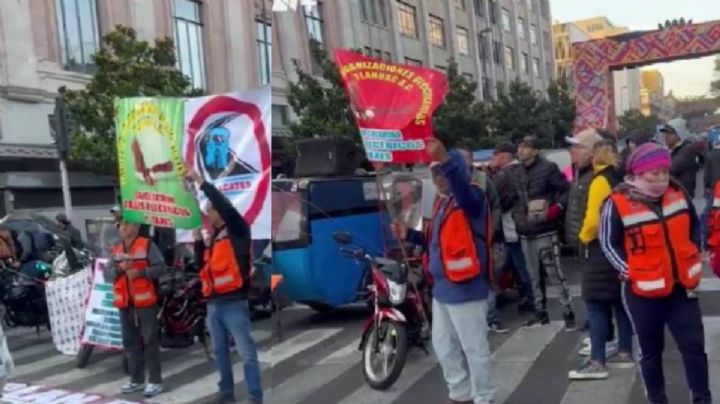Mototaxistas de CDMX y Edomex bloquean calles cercanas al Zócalo capitalino