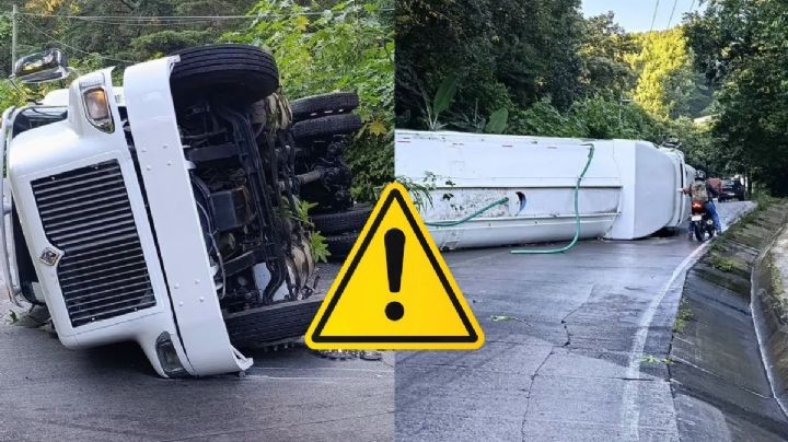 Sin paso en carretera Xalapa-Misantla por volcadura de pipa hoy 21 de julio