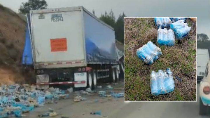 Cierre parcial en en la autopista Puebla-Orizaba por volcadura de tráiler cargado bebidas Powerade