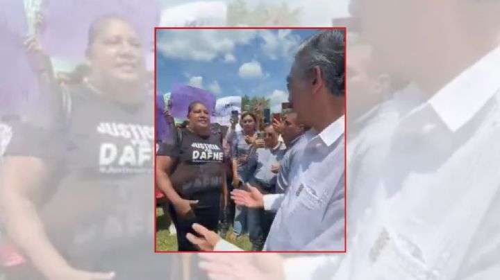 Abuela de Dafne encara a gobernador de Tamaulipas; Villarreal ofrece justicia