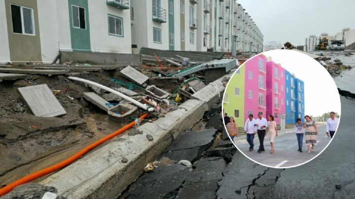 Fuertes lluvias destruyen banquetas de nuevo fraccionamiento del Bienestar en Veracruz