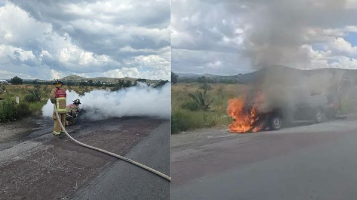 Camioneta pick-up queda calcinada tras incendiarse en la carretera Pachuca-Ciudad Sahagún